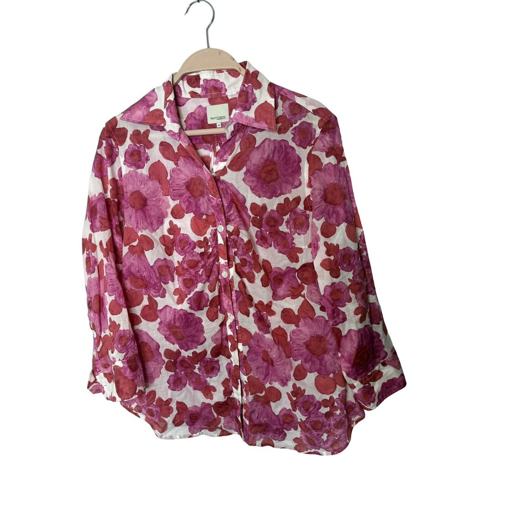 HENRY COTTONS Womens Long Sleeve Shirt IT 48 L poppy red pink Floral
